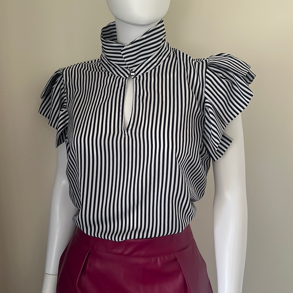 Banana Republic, black and white striped shirt. Size medium.
